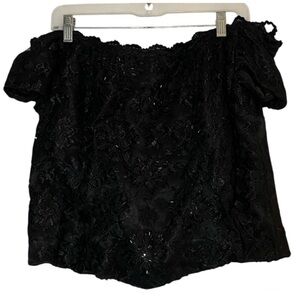 Y2K Menekshe Evening Formal Black Silk Beaded Sequin Boned Corset Top Size L/XL
